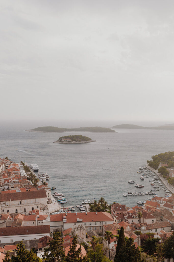 View during sunset from Spanish fortress on Hvar, Croatia